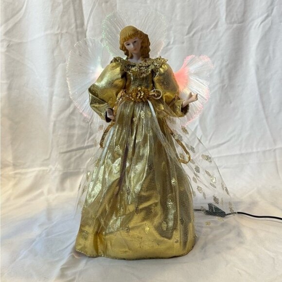 Vintage Yule Rite 12” Gold Fiber Optic Angel Christmas Table Top Tree Topper - Picture 7 of 8